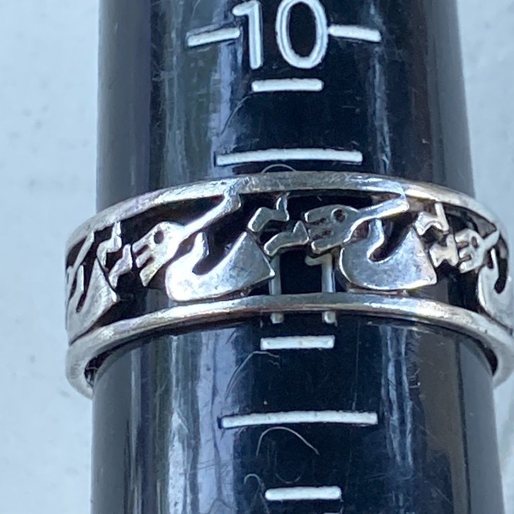 Large vintage sterling silver cut-out Kokopelli ring, possibly Hopi made